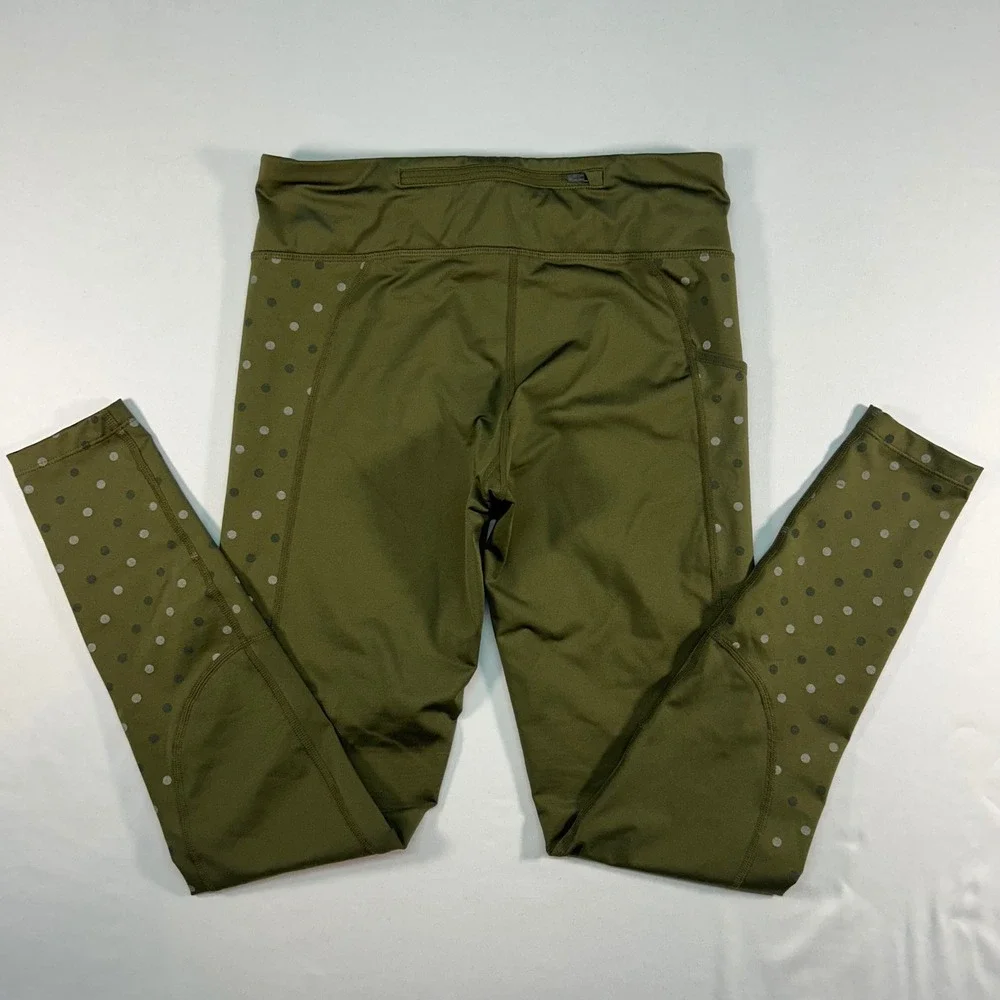 Nike Dri-FIT Women Olive Green Polka Dot Side Panel Running Leggings‎ Small